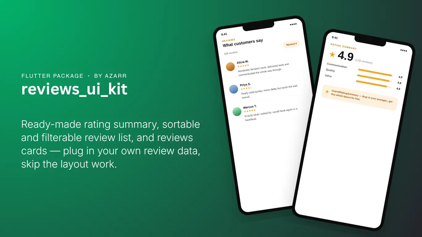 reviews_ui_kit: drop-in rating & review widgets for Flutter